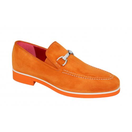 Emilio Franco "Nino II" Orange Genuine Italian Suede Leather With Bracelet Loafers.